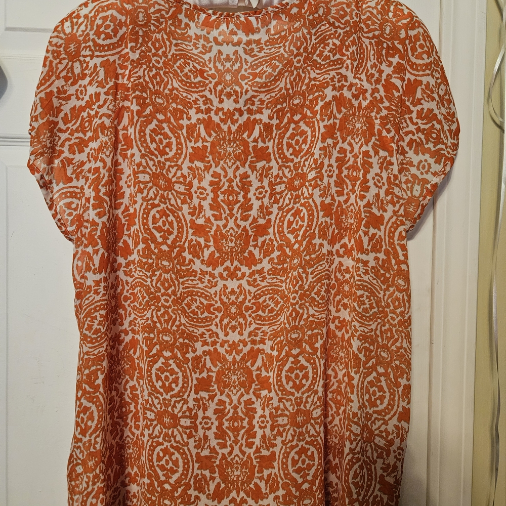 #488-Liz Claiborne Orange and White Blouse.sz. 2X - Picture 3 of 7